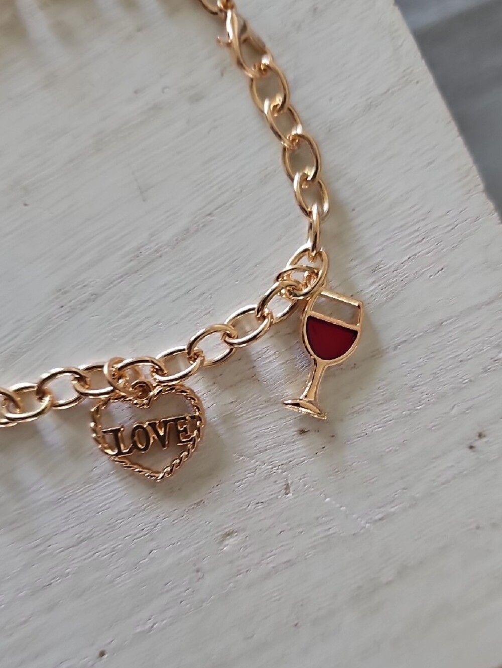 Gold-Tone Charm Bracelet with Red Enamel Accents - Picture 5 of 7